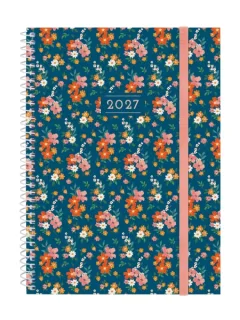 Finocam Trendy Design Collection Flora Agenda - Anual 2027 - Semana Vista Horizontal - Formato E10 - 155x212mm - Espiral - Tapa de Polipropileno - Esquinas Microperforadas - Papel de 80g/m2