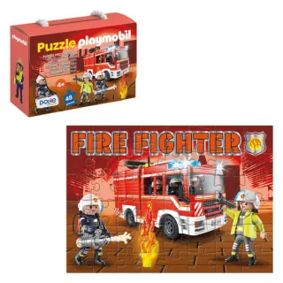Dohe Playmobil Puzzle para Niños de 48 Piezas - Tematica Bomberos - Doble Capa de Carton - Capa Intermedia de Contrachapado - Estimula Imaginacion y Razonamiento - Atractivos Colores y Dibuj