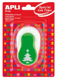 Apli Perforadora Árbol Navidad - Figura 25.4mm - Perfora Papel, Carton, Cartulina y Goma Eva de Hasta 2mm - Deposito de Restos - Doble Uso para Decoracion - Color Verde