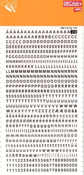 Apli Letras y Numeros Transferibles Super 4mm - 706 Caracteres - Negros Intensos