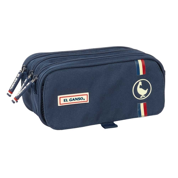 Safta el Ganso Eclipse Portatodo - 3 Compartimentos con Cremalleras - Bolsillo Frontal - Cinta Adaptable - 1.72L - 215x80x100mm - Color Azul Marino