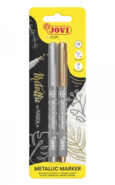 Jovi Metallic Marker Pack con 2 Rotuladores Metalicos Oro y Plata - Tinta Base Agua - Efecto Metalico - Ideal para Papel Oscuro - Removible en Superficies No Porosas - Colores Surtidos