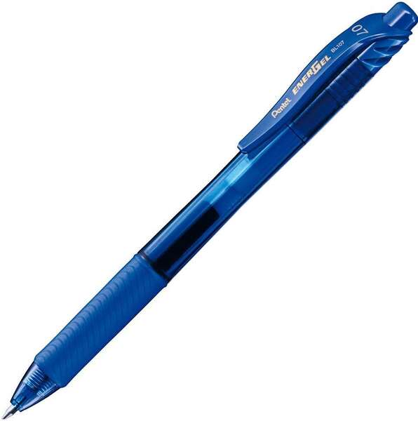 Pentel Energel X Boligrafo de Bola Retractil - Punta 0.7mm - Trazo 0.35mm - Tinta Gel - Recargable - Grip de Agarre - 50% de Materiales Reciclados - Color Azul · Pack de 12 uds.