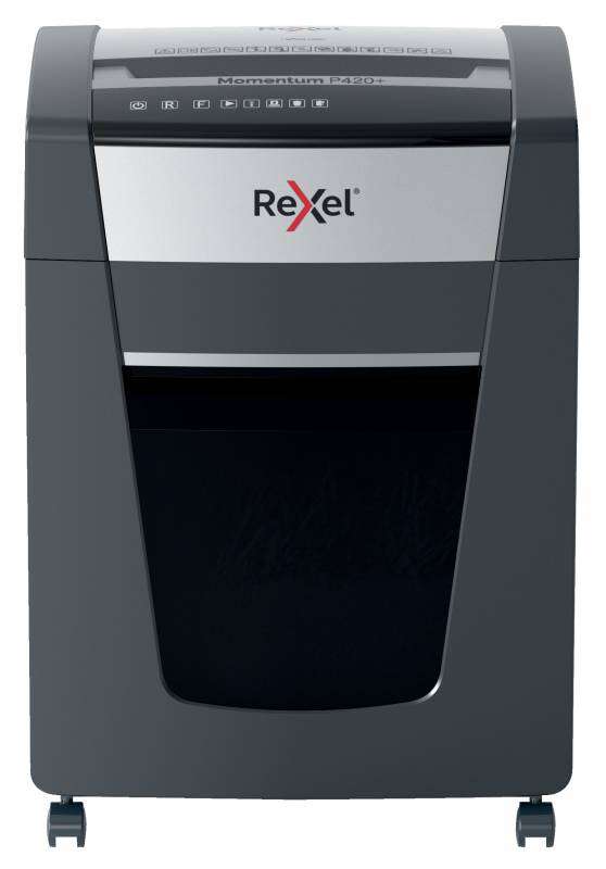 Rexel Momentum P420+ Destructora de Papel Manual Corte en Particulas P-4 - Destruye 20 Hojas a la Vez - Sin Atascos - Color Gris/Plata