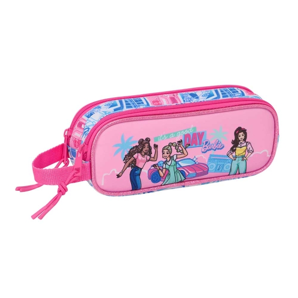 Safta Barbie Portatodo - 2 Compartimentos con Cremalleras - Asa Lateral - 1L - 210x60x80mm - Color Rosa