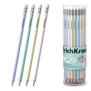 ErichKrause Milky Lapiz de Grafito con Goma de Borrar - Mina HB - Cuerpo Redondo - Agarre Ergonomico - Colores Surtidos · Pack de 42 uds.