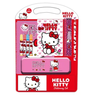 Safta Hello Kitty Iconic Pack Escolar con Plumier Metalico - Lapiz - 4 Rotuladores - Regla 15cm - Sacapuntas - Goma - Libreta A4 - Bloc de Notas A6 - 270x30x375mm - Multicolor