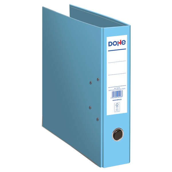 Dohe Ecofile Archivador de Palanca Tamaño Folio 320x285mm - Carton Rigido Forrado - Ollao, Rado, Tarjetero Adhesivo - Cantonera Larga Metalica - Color Azul Claro
