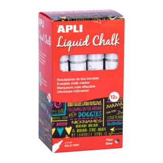 Apli Rotulador de Tiza Liquida Plata - Punta Redonda - Ideal para Pizarras, Plastico, Ventanas, Ceramica, Vinilos, Metal, Etc - Facil de Borrar - Secado Rapido - Uso Sencillo - Base Agua Lib