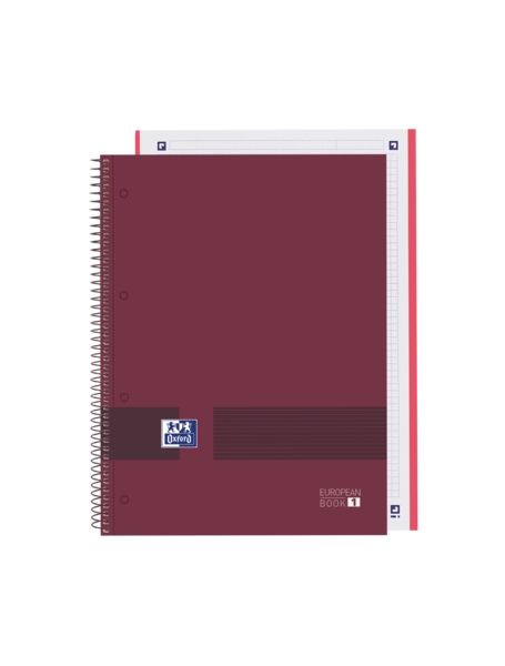 Oxford & You Europeanbook A4+ Tapa Extradura - Cuaderno de 80 Hojas - Tamaño A4+ - Cuadricula 5x5 - Color Burdeos · Pack de 5 uds.
