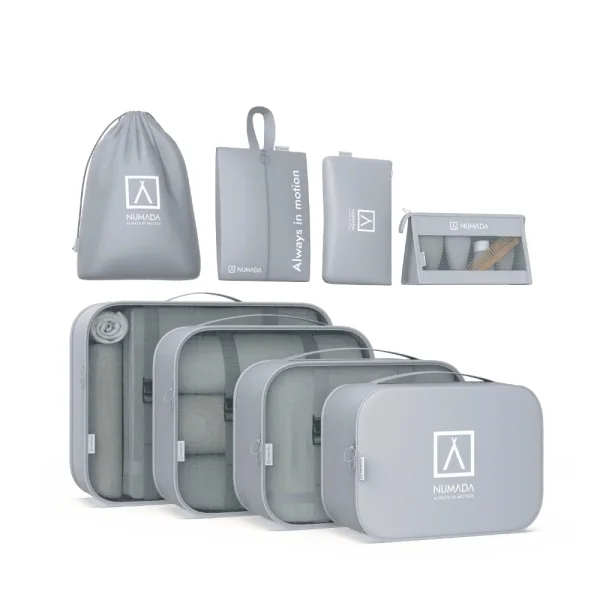 Numada Midweek A80 Pack de 8 Organizadores de Maleta - Poliester Impermeable - Malla Semitransparente - Cremallera con Doble Tirador - Color Gris Claro