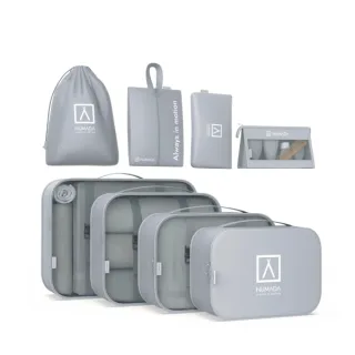 Numada Midweek A80 Pack de 8 Organizadores de Maleta - Poliester Impermeable - Malla Semitransparente - Cremallera con Doble Tirador - Color Gris Claro