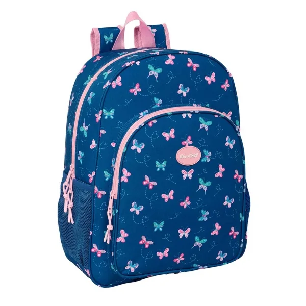 Safta Blackfit8 Mariposas Mochila Adaptable a Carro - Bolsillos Laterales - Doble Tirador - Ergonomia Acolchada - Asa Superior - 19L - 330x140x420mm - Color Azul Marino