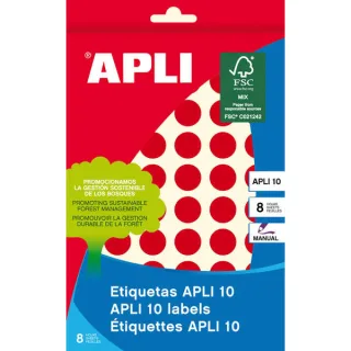 Apli Etiquetas 10 Rojas Ø 13mm 8 Hojas