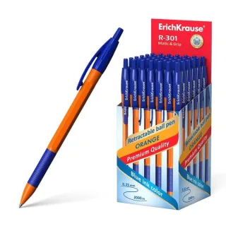 Erichkrause R-301 Naranja Matic&Grip Boligrafo Retractil - Punta de 07mm - Trazo de 0.35mm - Grip de Goma - Tinta de Secado Rapido - Color Azul · Pack de 50 uds.