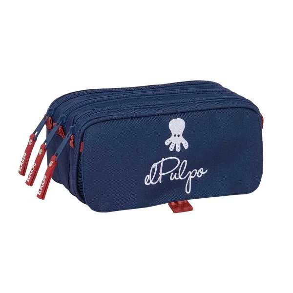 Safta el Pulpo Portatodo - 3 Compartimentos con Cremalleras - Bolsillo Frontal - Cinta Adaptable - 1.72L - 215x80x100mm - Color Azul Marino