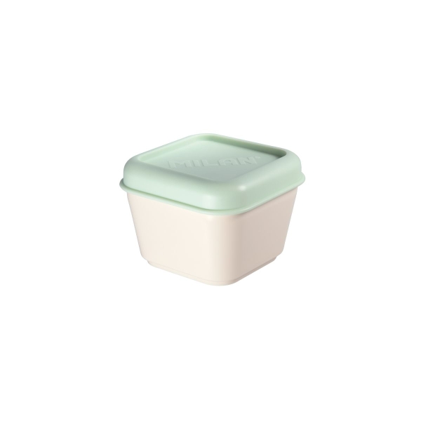 Milan Coleccion 430 Fiambrera Cuadrada 0.33L - Apta para Microondas, Lavavajillas y Congelador - Libre de BPA - Medidas 10x10x7,5cm - Color Beige/Verde