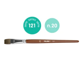 Milan 121 Pack de 3 Pinceles Escolares Planos Numero 20 - Bolsa con Colgador - Pelo de Cabra y Sintetico - Color Madera Oscuro