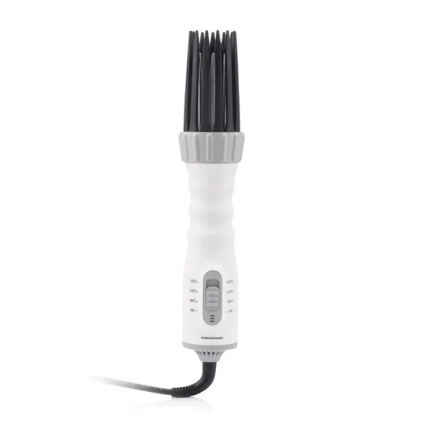 Innovagoods Dryple Cepillo 3 en 1 - Potencia 550W - Cable Giratorio 225cm - Temperatura Regulable - Multifuncion - Revestimiento Ceramico - 6x30cm - Color Blanco y Gris