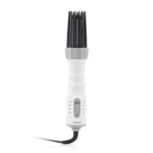 Innovagoods Dryple Cepillo 3 en 1 - Potencia 550W - Cable Giratorio 225cm - Temperatura Regulable - Multifuncion - Revestimiento Ceramico - 6x30cm - Color Blanco y Gris