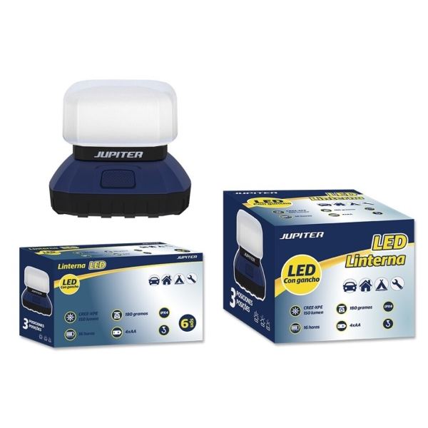 Jupiter Linterna LED CREE-XPE 150lm - 3 Intensidades - Resistencia IPX4 - Funciona con 4 Pilas AA (No Incluidas) - Color Azul/Negro