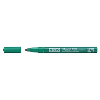 Pentel Pen N50S Rotulador Permanente - Punta Fina 3.18mm - Resistente a Agua y Luz - Color Verde · Pack de 12 uds.