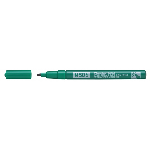 Pentel Pen N50S Rotulador Permanente - Punta Fina 3.18mm - Resistente a Agua y Luz - Color Verde · Pack de 12 uds.
