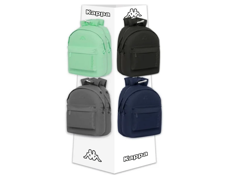 Safta Kappa Basics Expositor con 8 Ganchos para Mochilas - Carton Reciclado - 420x420x1600mm - Colores Surtidos
