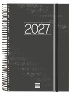 Finocam Espiral Basics Year Agenda en Catalan - Anual 2027 - 1 Dia por Pagina - Formato E40 - 210x297mm - Goma Elastica - Tapa de Polipropileno - Esquinas Microperforadas - Papel de 70g/m2 -