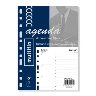 Finocam Recambio Anual 2026 para Agenda - Multiusos - Formato 3002 - 155x17x215mm - 1 Dia por Pagina - Color Blanco