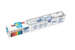 Carioca Coloring Roll White Rollo de Papel Adhesivo para Colorear + 8 Lapices de Colores Surtidos - Aplicable en Superficies Verticales u Horizontales - Reutilizable sin Residuos