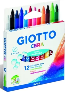 Giotto Pack de 12 Lapices de Cera - Extraresistentes - Facil de Sacar Punta - No Mancha
