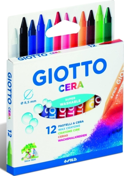 Giotto Pack de 12 Lapices de Cera - Extraresistentes - Facil de Sacar Punta - No Mancha