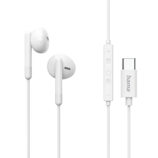 Hama Classy Auriculares con Microfono Omnidireccional - Cable 1.2m - Conector USB-C - Asistente de Voz - Color Blanco
