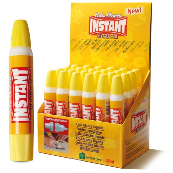 Instant Educa Cola Blanca 35ml - Doble Aplicador - A Base de Componentes Naturales - Sin Disolventes - Color Blanco · Pack de 24 uds.