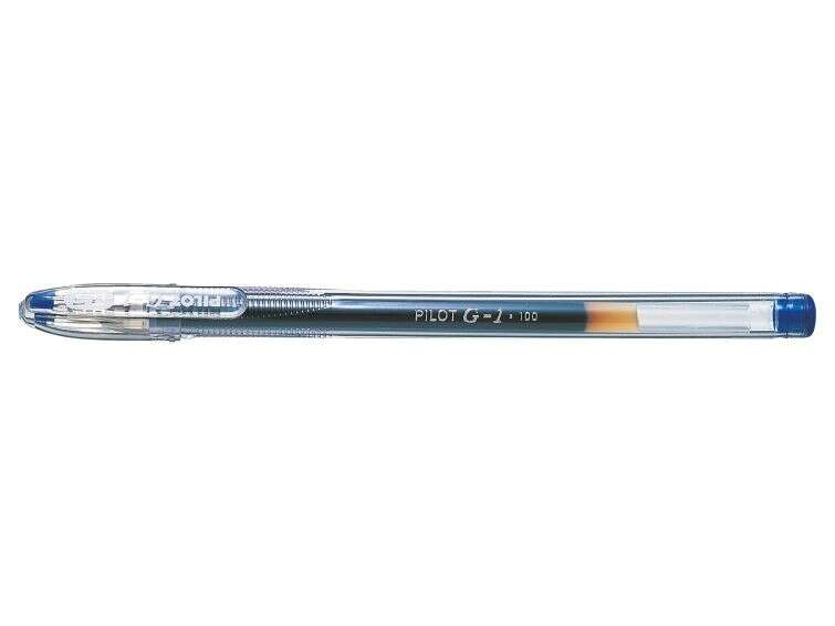Pilot Boligrafo de Gel G1 - Recargable - Punta de Bola 0.5mm - Trazo 0.3mm - Cuerpo Transparente - Color Azul · Pack de 12 uds.