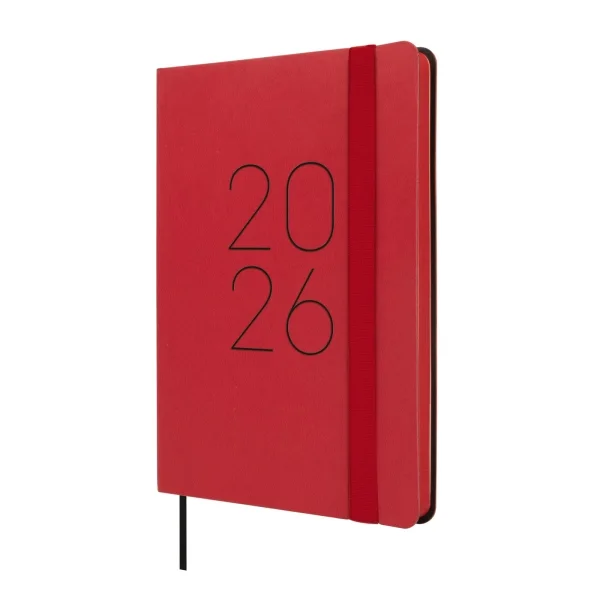 Finocam Flexi Lisa Agenda - Anual 2026 - Tapa Blanda - Formato F4 - 120x13x172mm - Semana Vista Horizontal - Color Rojo