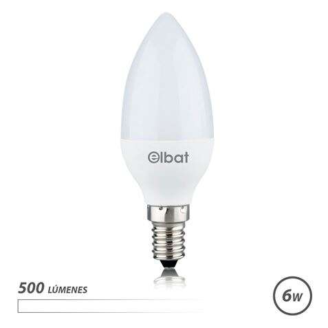 Elbat Bombilla LED - Potencia: 6W - Lumenes: 500 - Tipo de Luz: 4000K Luz Blanca - Casquillo: E14 - Angulo: 180º - Dimensiones: 37X100mm - 30.000 Horas de Vida - 15.000 Encendidos - Color Bl