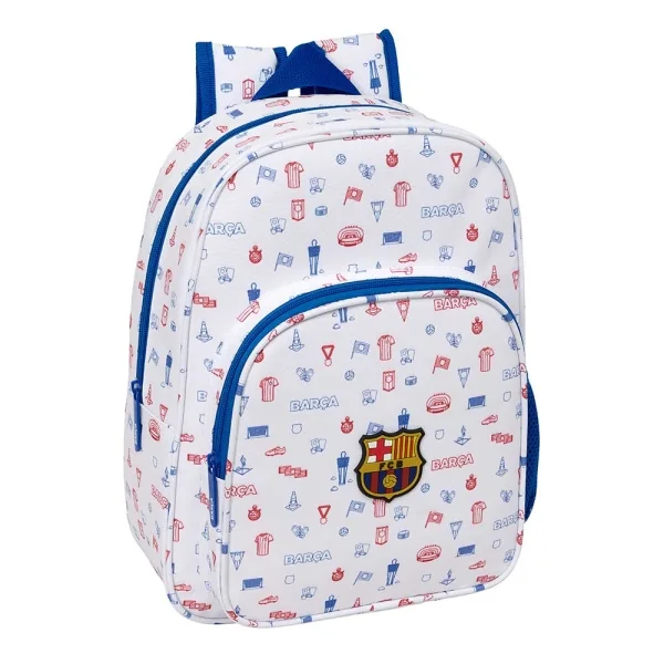 Safta F.C.Barcelona Preescolar Mochila Infantil - Portabotellas - Bolsillo Frontal - Adaptable a Carro - Hombreras Acolchadas - 26x34x11cm - Color Blanco