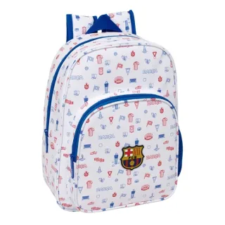 Safta F.C.Barcelona Preescolar Mochila Infantil - Portabotellas - Bolsillo Frontal - Adaptable a Carro - Hombreras Acolchadas - 26x34x11cm - Color Blanco