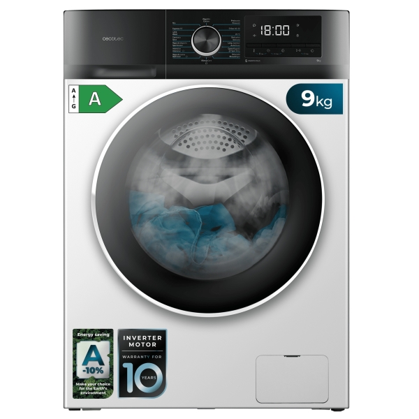 Cecotec Bolero DressCode 9500 Inverter A Lavadora de Carga Frontal - Capacidad 9kg - Velocidad 1400rpm - Seguro Infantil - Display LED - Motor Inverter - Inicio Programable - Color Blanco y