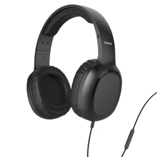 Hama Fun II Auriculares con Microfono Omnidireccional - Cable 1.2m - Jack 3.5mm - Diadema Ajustable - Almohadillas de Cuero - Asistente de Voz - Color Negro