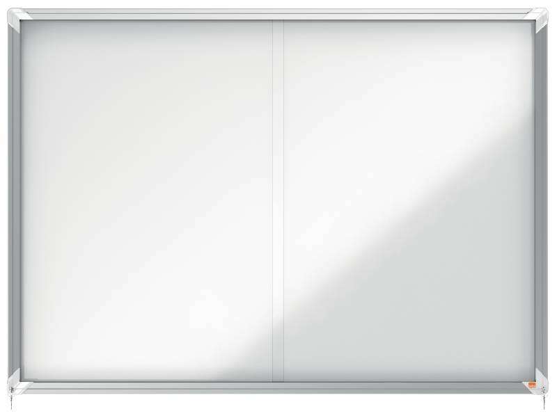 Nobo Vitrina Interior para 18 Hojas A4 con Superficie Magnetica y Puerta Deslizante - 997x1412x54mm - Superficie Blanca Metalica y Magnetica de Borrado en Seco - Marco de Aluminio - Puertas