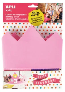 Apli Kids Corona de Cumpleaños de Goma EVA - Incluye Numeros Adhesivos del 0 al 9 y 24 Formas de Goma EVA Adhesiva con Purpurina - Ajustable y Reversible - Color Rosa · Pack de 5 uds.