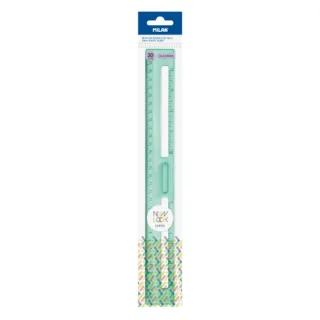Milan New Look Regla de 30cm - Plastico Rigido - Transparente - Centimetros y Pulgadas - Color Verde