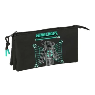 Safta Minecraft Screen Portatodo - 3 Compartimentos con Cremallera - Bolsillo Interior Central - 22x12x3cm - Color Negro