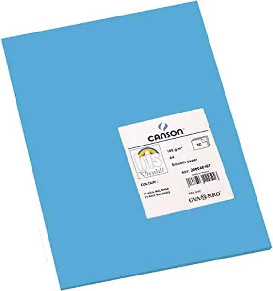 Canson Guarro Pack de 50 Cartulinas Iris A4 de 185g - 21x29.7cm - Color Azul Maldivas