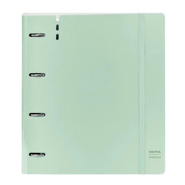 Safta Carpeta de 4 Anillas - PP Foam - Anillas de 35mm - Incluye 100 Hojas A4 - 27x32x4cm - Color Verde Pastel