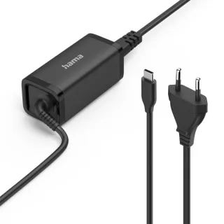 Hama Essential Fuente de Alimentacion Universal para Portatil - Potencia 45W - Voltaje 5-20V - Cable de Entrada 1.2m - Cable de Salida 1.2m - Power Delivery - GaN - Color Negro