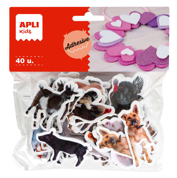 Apli Formas Goma Eva Adhesivas Animales de la Granja 40U - Faciles de Pegar - Variados Diseños - Ideal para Manualidades · Pack de 5 uds.